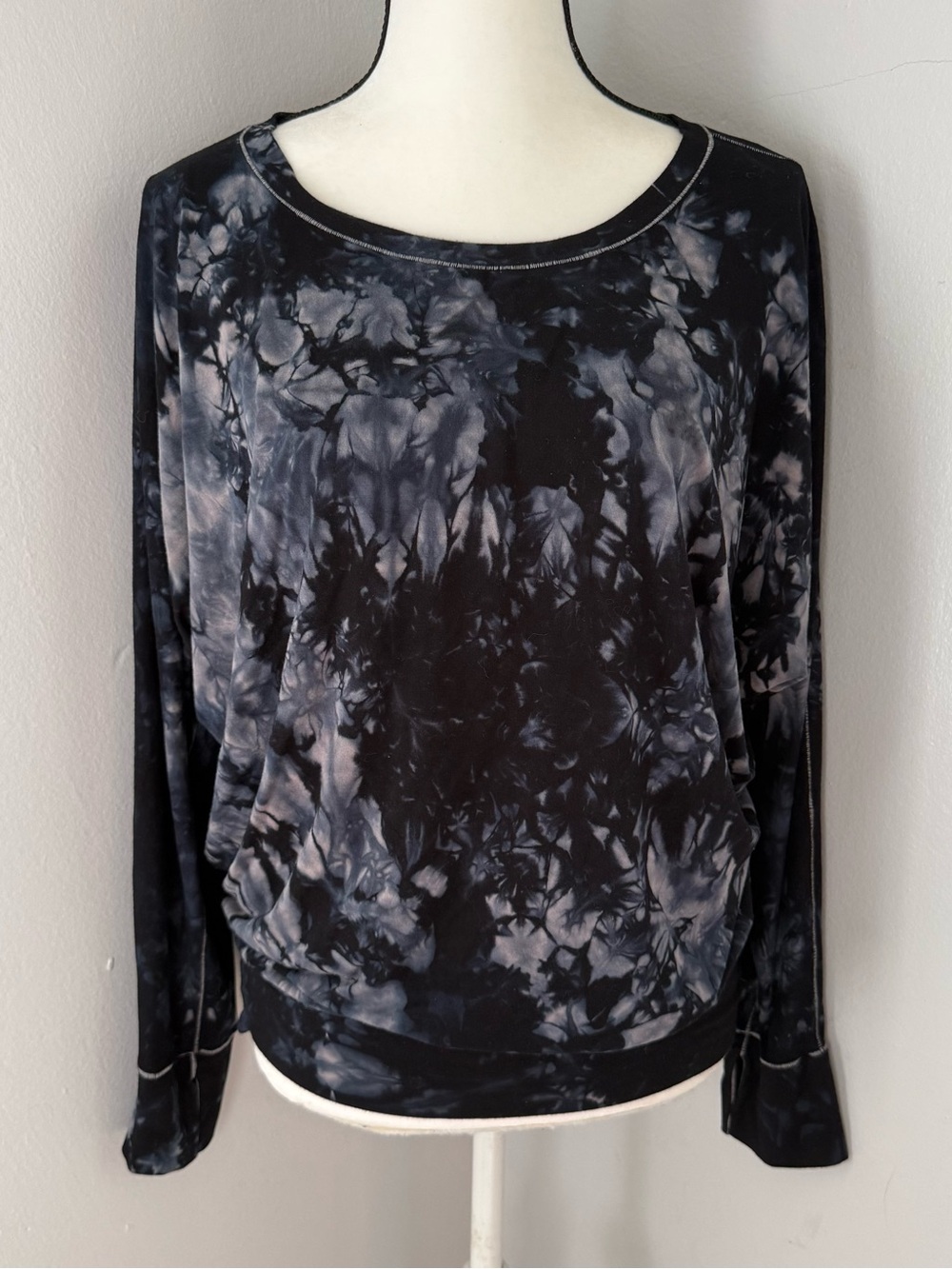 Angelrox Bamboo Tie-Dye Long Sleeve Top One Size Fits Most Black Grey Handmade